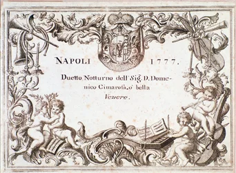 First page of the musical score of O bella venere, in Armida immaginaria by Domenico Cimarosa