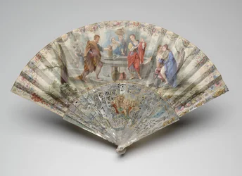 Folding fan with Rebecca and Eliezer at the well, c.1740s