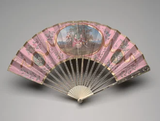 Folding fan with a pastoral scene on a "domino" ground