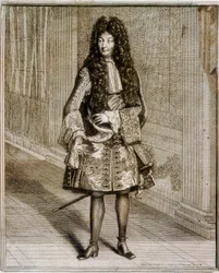 Foot portrait of King Louis XIV, known as the Sun King (1638-1715). 18th century engraving