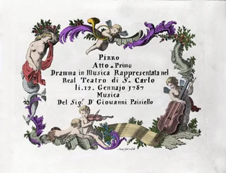 Frontispiece of Pirro by Giovanni Paisiello, Italian composer. 1787