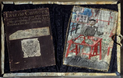 Frontispiece of the collection of poems by the Portuguese poet Luís Vaz de Camões, known as the Camoan (1525-1580). The poet is depicted there in prison. Lisbon, National Museum of Ancient Art