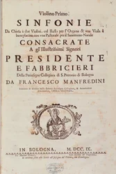 Frontispiece of musical score from Sinfonia da chiesa e due violini by Francesco Manfredini