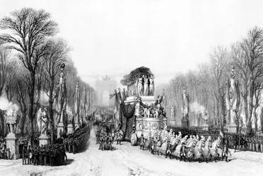 Funeral of Emperor Napoleon Bonaparte. Return of the ashes of Emperor Napoleon I on the Champs-Elysees, Paris