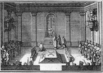 Funeral of a pope in the 18th century (engraving)