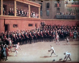 Ball game played with the arm - painting from the beginning of the 18th century. Anonymous. Naples, National Museum of San Martino.