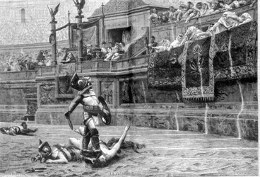 Gladiator Battle in Roman Times after the Painting of J. L. Gerome