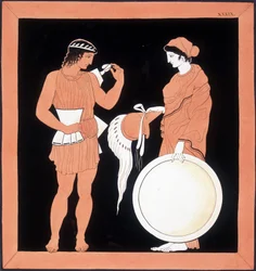 Greek mythology: Andromache presents the weapons to her husband