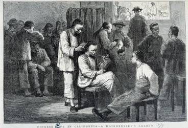 Hair Salon in the Chinese Community of California - engraving