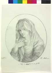 Half length of a young woman with sheet around the head Lady with veil vestal virgin