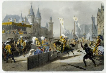 Henri II (1519 - 1559) died in tournament on 27 June 1559 (lithography)