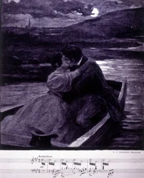 Illustration for the Beau Danube Bleu by Johann Strauss (1825-1899), Austrian conductor and composer.