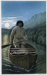 Indian Canoeing on a Full Moon Night - in Exploration of the Labrador Peninsula, by Hind