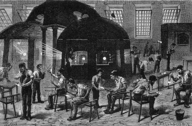 Interior of a glassware, engraving 19th century