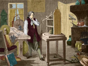 James Watt Studying the Perfecting of the Newcomen Machine (1767) (Steam Engine) - in 
