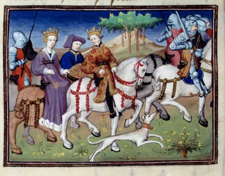 King Philip VI of Valois and the White Queen of Navarre Starting for Hunting