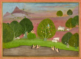 Krishna Steals the Clothes of the Gopis, Folio from a Bhagavata Purana