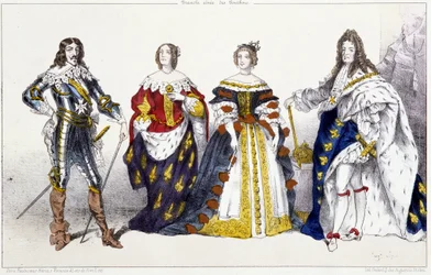 Les Bourbons: Louis XIII and Anne of Austria, Marie Therese of Austria and Louis XIV (Plate extracted from Kings and Queens of France in prints, Paris, ed. Swift)