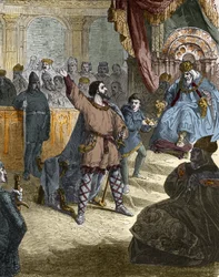Louis IV of Outremer (921 - 954), King of France at the Council of Ingelheim in Germany in 948 before Otto I of the Holy Empire (912-973). Engraving in 