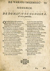 Luis de Góngora y Argote, "Romance to a Departure" (print)