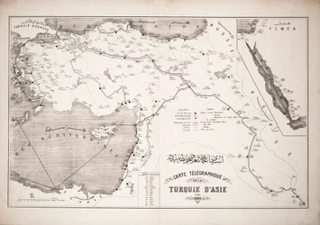 Map of Turkey showing telegraph cables and stations