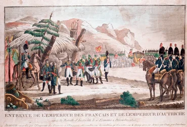 Meeting of two emperors after Battle of Austerlitz, 4 December 1805 (Napoleon Bonaparte and Francis II, Holy Roman Emperor)