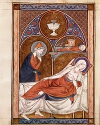 Nativity: The Virgin Mary Lying on a Bed (Page from Psalterium Cum Calendario)