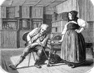 Old Man in an Inn in France, Looking in His Pocket for Money to Pay His Bill