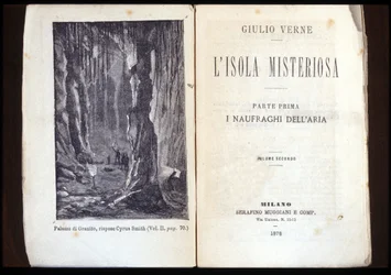 Page of an Italian edition of “The Mysterious Island” by Jules Verne. 1878. Milan