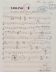 Page of musical score for the first violin in the overture of opera Jessonda by Louis Spohr