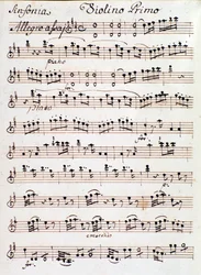 Page of the Sheet Music for the First Violin of Symphony No. 4 in D by Mozart