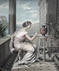 Painter, Artist, Young Greek Woman Painting a Vase, Historical, Digital Reproduction of an Original 19th Century Artwork