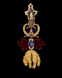 Pendant of the Order of Chivalry of the Golden Fleece founded by Philippe the Good, Duke of Burgundy in 1430. It is a remains of belier and flames