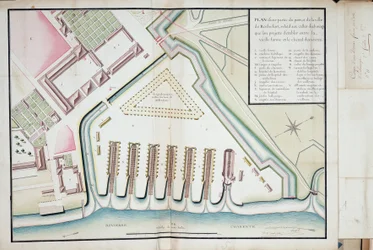Plan of part of the port and town of Rochefort relating to the proposed stranding tracks between the old form and the food channel