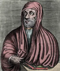 Portrait of Abu Ali al-Husain ibn Abdallah ibn Sina (Avicenna) (980-1037), Iranian doctor. Engraving of the 17th century