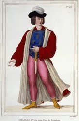 Portrait of Charles I of Bourbon 1401-1456. Engraving of 1830