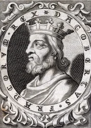 Portrait of Dagobert I (? - 639), king of the Franks, Dynasty of the Merovingians. Engraving of the 18th century