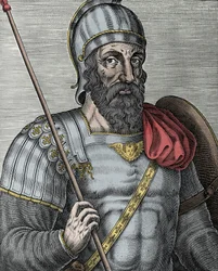 Portrait of Godfrey of Bouillon (Godefroy de Bouillon) (1040/61-1100), Frankish knight and one of the leaders of the First Crusade - 16th-century engraving