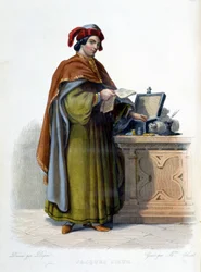 Portrait of Jacques Coeur, French businessman (1395 - 1456) - in "Le Plutarque Français", ed. Mennechet