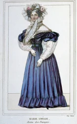Portrait of Marie Amélie de Bourbon (1782 - 1866), Queen of the French, wife of Louis Philippe I. Engraving of the 19th century.