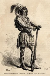 Portrait of Osceola (1804-1838), leader of seminoles, at the head of the Indian resistance against the United States during the Florida War (1835-1842). Engraving to illustrate the story four months in Florida, by Achille Pousselgue in 1851-1852, published