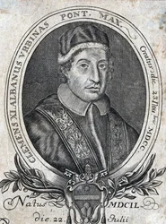 Portrait of Pope Clement XI (Gianfrancesco Albani) (1649 - 1721), 241st Pope. 18th century engraving