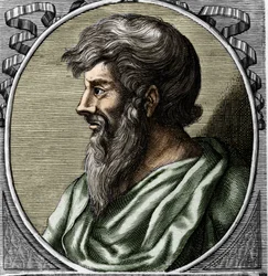Portrait of Pythagoras (ca. 570 - around 480 BC), Greek mathematician and philosopher. Engraving of the 18th century
