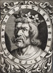 Portrait of Thierry I (? - 533), King of Austrasia. 18th century engraving