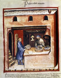 Preparation of marine fish in vinegar. Illumination from the Tacuinum sanitatis