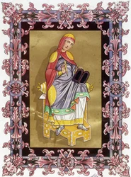 Radegonde (ca. 520 - 587), queen of France, wife of Clotaire (Clothaire) I. Chromolithography of the 19th century based on illumination.