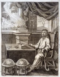 René Descartes in His Office with Scientific Equipment