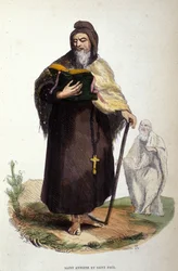 Representation of Saint Anthony the Great and Saint Paul of Thebes. 19th century engraving.