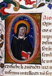 Representation of Saint Claire of Assisi, founder of the religious order of the Clares. Miniature from a 15th century manuscript