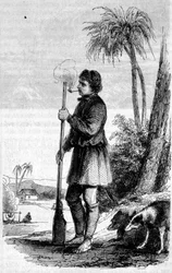 Representation of a buccaneer in Santo Domingo in the 17th century